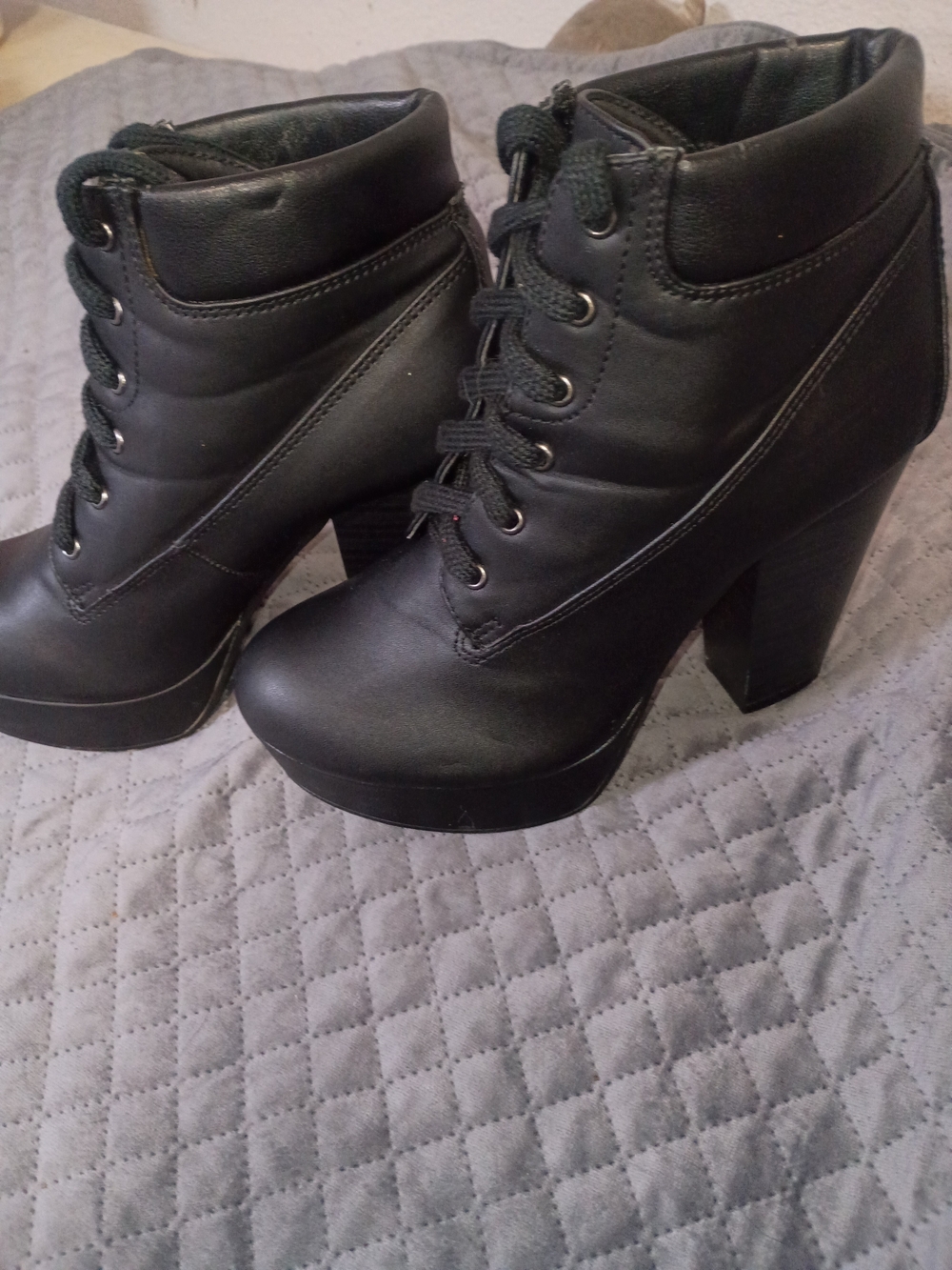 Shiekh Black Lace-Up Platform Ankle Boots